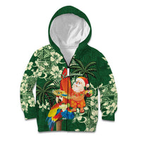 Moss Green Tropical Christmas Hawaii Tapa Kid Hoodie Aloha Santa Drink Party LT7 Zip Hoodie Green - Polynesian Pride