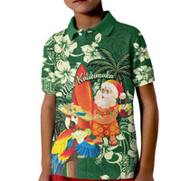 Moss Green Tropical Christmas Hawaii Tapa Kid Polo Shirt Aloha Santa Drink Party LT7 Kid Green - Polynesian Pride