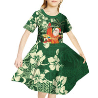 Moss Green Tropical Christmas Hawaii Tapa Kid Short Sleeve Dress Aloha Santa Drink Party LT7 - Polynesian Pride