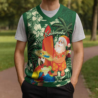 Moss Green Tropical Christmas Hawaii Tapa Christmas Knitted V-Neck Vest Aloha Santa Drink Party LT7 - Polynesian Pride