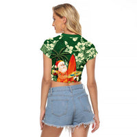 Moss Green Tropical Christmas Hawaii Tapa Raglan Cropped T Shirt Aloha Santa Drink Party LT7 - Polynesian Pride
