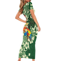 Moss Green Tropical Christmas Hawaii Tapa Short Sleeve Bodycon Dress Aloha Santa Drink Party LT7 - Polynesian Pride