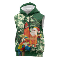 Moss Green Tropical Christmas Hawaii Tapa Sleeveless Hoodie Aloha Santa Drink Party LT7 Green - Polynesian Pride