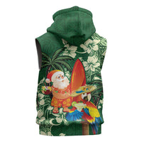 Moss Green Tropical Christmas Hawaii Tapa Sleeveless Hoodie Aloha Santa Drink Party LT7 - Polynesian Pride