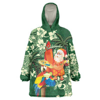Moss Green Tropical Christmas Hawaii Tapa Wearable Blanket Hoodie Aloha Santa Drink Party LT7 One Size Green - Polynesian Pride