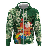 Moss Green Tropical Christmas Hawaii Tapa Zip Hoodie Aloha Santa Drink Party LT7 Zip Hoodie Green - Polynesian Pride