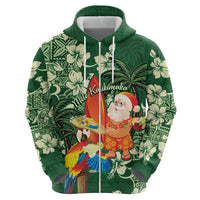 Moss Green Tropical Christmas Hawaii Tapa Zip Hoodie Aloha Santa Drink Party LT7 - Polynesian Pride
