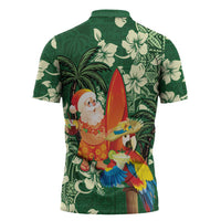 Moss Green Tropical Christmas Hawaii Tapa Zipper Polo Shirt Aloha Santa Drink Party LT7 - Polynesian Pride