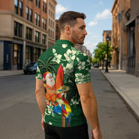 Moss Green Tropical Christmas Hawaii Tapa Zipper Polo Shirt Aloha Santa Drink Party LT7 - Polynesian Pride