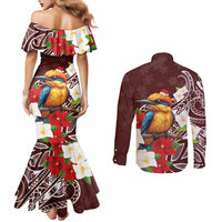 Felis Pasgua Guam Couples Matching Mermaid Dress and Long Sleeve Button Shirt Christmas Sihek Kingfisher with Guasali LT7 - Polynesian Pride