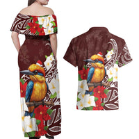 Felis Pasgua Guam Couples Matching Off Shoulder Maxi Dress and Hawaiian Shirt Christmas Sihek Kingfisher with Guasali LT7 - Polynesian Pride