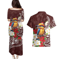 Felis Pasgua Guam Couples Matching Puletasi and Hawaiian Shirt Christmas Sihek Kingfisher with Guasali LT7 - Polynesian Pride