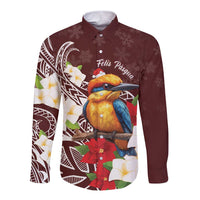 Felis Pasgua Guam Long Sleeve Button Shirt Christmas Sihek Kingfisher with Guasali LT7 Unisex Crimson - Polynesian Pride