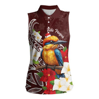 Felis Pasgua Guam Women Sleeveless Polo Shirt Christmas Sihek Kingfisher with Guasali LT7 Female Crimson - Polynesian Pride