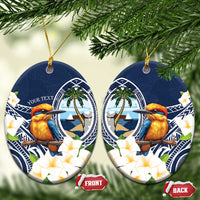 Hafa Adai Guam Ceramic Ornament Sihek Guam Kingfisher with Guasali LT7 Oval Navy Blue - Polynesian Pride