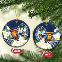 Hafa Adai Guam Ceramic Ornament Sihek Guam Kingfisher with Guasali LT7 Circle Navy Blue - Polynesian Pride