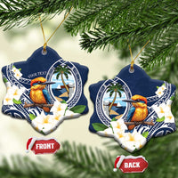 Hafa Adai Guam Ceramic Ornament Sihek Guam Kingfisher with Guasali LT7 Snow Flake Navy Blue - Polynesian Pride