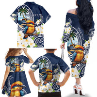 Hafa Adai Guam Family Matching Off The Shoulder Long Sleeve Dress and Hawaiian Shirt Sihek Guam Kingfisher with Guasali LT7 - Polynesian Pride