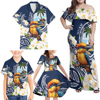 Hafa Adai Guam Family Matching Off Shoulder Maxi Dress and Hawaiian Shirt Sihek Guam Kingfisher with Guasali LT7 - Polynesian Pride