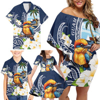 Hafa Adai Guam Family Matching Off Shoulder Short Dress and Hawaiian Shirt Sihek Guam Kingfisher with Guasali LT7 - Polynesian Pride