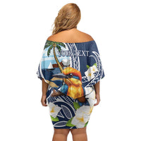 Hafa Adai Guam Family Matching Off Shoulder Short Dress and Hawaiian Shirt Sihek Guam Kingfisher with Guasali LT7 - Polynesian Pride