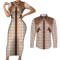 Aloha Hawaii Cowboys Paniolo Couples Matching Short Sleeve Bodycon Dress and Long Sleeve Button Shirt Beige Palaka LT7 Beige - Polynesian Pride