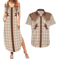 Aloha Hawaii Cowboys Paniolo Couples Matching Summer Maxi Dress and Hawaiian Shirt Beige Palaka LT7 Beige - Polynesian Pride