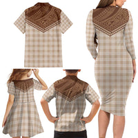 Aloha Hawaii Cowboys Paniolo Family Matching Long Sleeve Bodycon Dress and Hawaiian Shirt Beige Palaka LT7 - Polynesian Pride