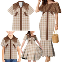 Aloha Hawaii Cowboys Paniolo Family Matching Mermaid Dress and Hawaiian Shirt Beige Palaka LT7 - Polynesian Pride