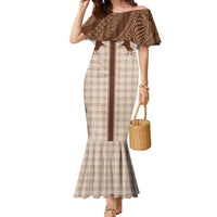 Aloha Hawaii Cowboys Paniolo Family Matching Mermaid Dress and Hawaiian Shirt Beige Palaka LT7 Mom's Dress Beige - Polynesian Pride