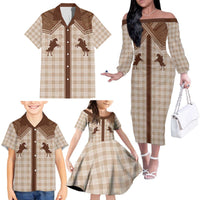 Aloha Hawaii Cowboys Paniolo Family Matching Off The Shoulder Long Sleeve Dress and Hawaiian Shirt Beige Palaka LT7 - Polynesian Pride