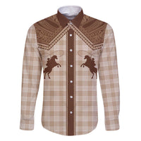Aloha Hawaii Cowboys Paniolo Family Matching Off The Shoulder Long Sleeve Dress and Hawaiian Shirt Beige Palaka LT7 Dad's Shirt - Long Sleeve Beige - Polynesian Pride