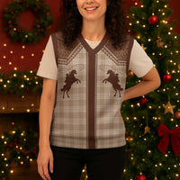 Aloha Hawaii Cowboys Paniolo Christmas Knitted V-Neck Vest Beige Palaka - Polynesian Pride