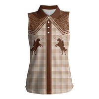 Aloha Hawaii Cowboys Paniolo Women Sleeveless Polo Shirt Beige Palaka LT7 Female Beige - Polynesian Pride