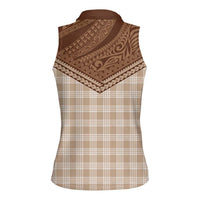Aloha Hawaii Cowboys Paniolo Women Sleeveless Polo Shirt Beige Palaka LT7 - Polynesian Pride