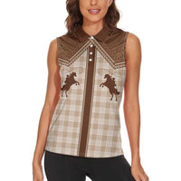 Aloha Hawaii Cowboys Paniolo Women Sleeveless Polo Shirt Beige Palaka LT7 - Polynesian Pride