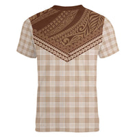 Aloha Hawaii Cowboys Paniolo Women V-Neck T-Shirt Beige Palaka LT7 - Polynesian Pride