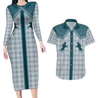 Aloha Hawaii Cowboys Paniolo Couples Matching Long Sleeve Bodycon Dress and Hawaiian Shirt Teal Palaka LT7 Teal - Polynesian Pride