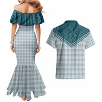 Aloha Hawaii Cowboys Paniolo Couples Matching Mermaid Dress and Hawaiian Shirt Teal Palaka LT7 - Polynesian Pride