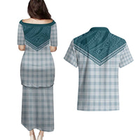 Aloha Hawaii Cowboys Paniolo Couples Matching Puletasi and Hawaiian Shirt Teal Palaka LT7 - Polynesian Pride