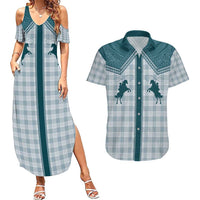 Aloha Hawaii Cowboys Paniolo Couples Matching Summer Maxi Dress and Hawaiian Shirt Teal Palaka LT7 Teal - Polynesian Pride
