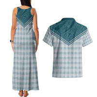 Aloha Hawaii Cowboys Paniolo Couples Matching Tank Maxi Dress and Hawaiian Shirt Teal Palaka LT7 - Polynesian Pride