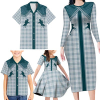 Aloha Hawaii Cowboys Paniolo Family Matching Long Sleeve Bodycon Dress and Hawaiian Shirt Teal Palaka LT7 - Polynesian Pride