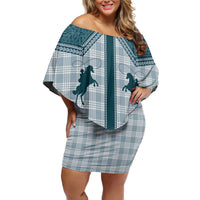 Aloha Hawaii Cowboys Paniolo Family Matching Off Shoulder Short Dress and Hawaiian Shirt Teal Palaka LT7 Mom's Dress Teal - Polynesian Pride