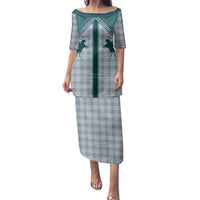 Aloha Hawaii Cowboys Paniolo Family Matching Puletasi and Hawaiian Shirt Teal Palaka LT7 Mom's Dress Teal - Polynesian Pride
