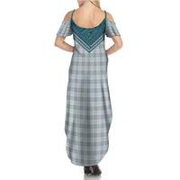 Aloha Hawaii Cowboys Paniolo Summer Maxi Dress Teal Palaka - Polynesian Pride