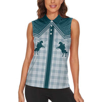 Aloha Hawaii Cowboys Paniolo Women Sleeveless Polo Shirt Teal Palaka LT7 - Polynesian Pride