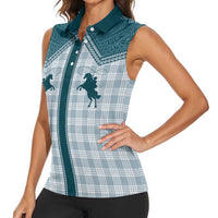 Aloha Hawaii Cowboys Paniolo Women Sleeveless Polo Shirt Teal Palaka LT7 - Polynesian Pride