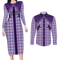 Aloha Hawaii Cowboys Paniolo Couples Matching Long Sleeve Bodycon Dress and Long Sleeve Button Shirt Violet Palaka LT7 Purple - Polynesian Pride