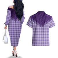 Aloha Hawaii Cowboys Paniolo Couples Matching Off The Shoulder Long Sleeve Dress and Hawaiian Shirt Violet Palaka LT7 - Polynesian Pride